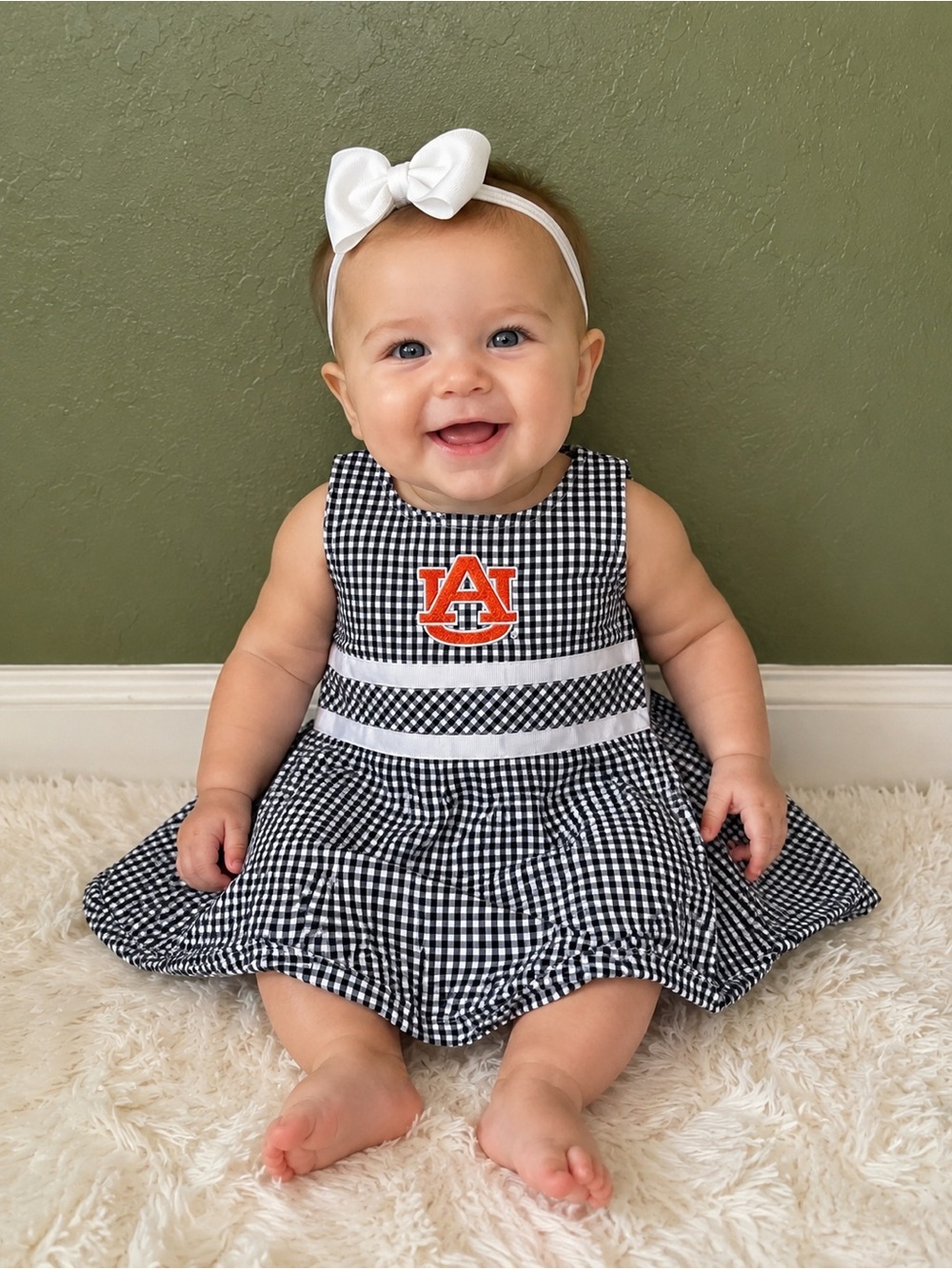 Auburn Tigers Baby Girl Gingham Dress 6-9 Months Black White Smocked Boutique